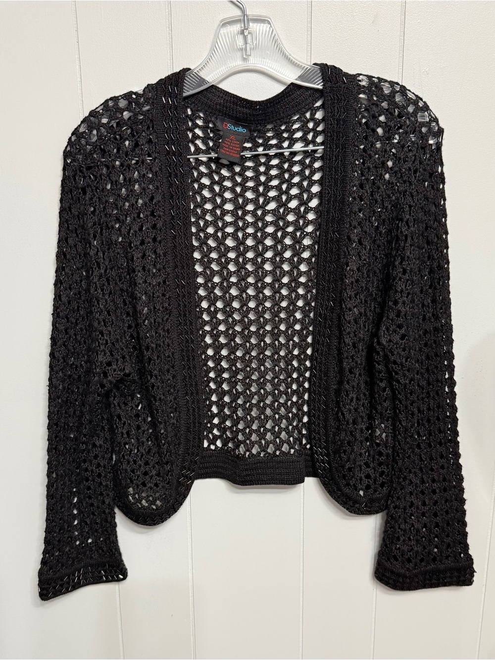 #19)  Studio Black Open-Knit Cropped Cardigan